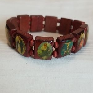 Wood Bead Religious Jesus Stretch Bracelet